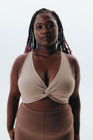The V-Twist Sporty Bra - Beige