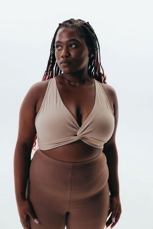 The V-Twist Sporty Bra - Beige